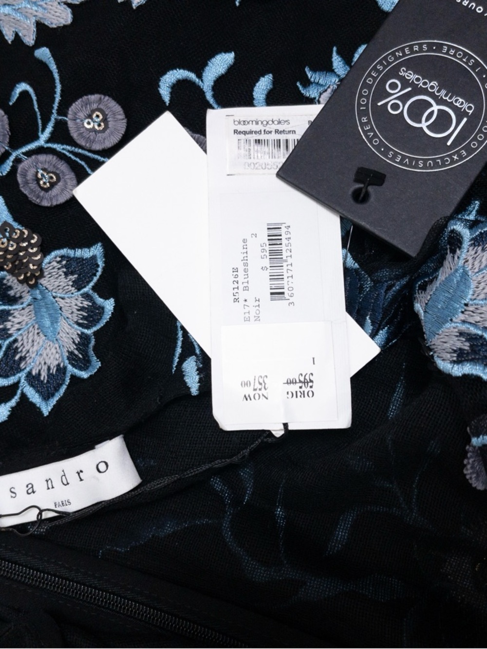 NWT Sandro Floral Embroidered Midi Dress 2 Black Blueshine Mesh Sheer Sleeveless - Picture 4 of 14